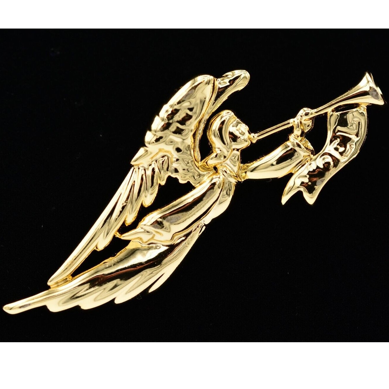 Ajc Vintage Christmas Angel Pin Brooch Horn Holiday Gold Signed 1980s 80s Binal 17$